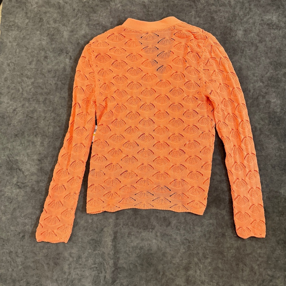 NWT Women KARL LAGERFELD Coastal Spring Crochet style Cardigan Coral Grandmacore - Picture 8 of 9